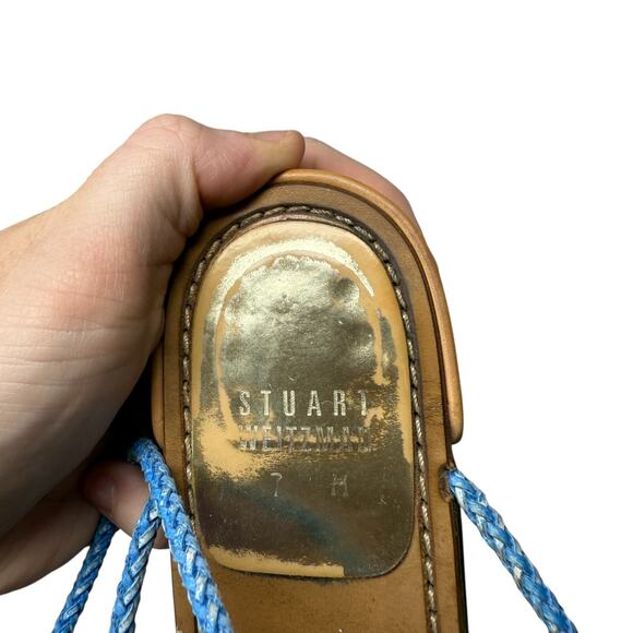 Stuart Weitzman Cordy Rope Braided Blue Green Sandals Preppy Vacation Womens 7 - Picture 7 of 7